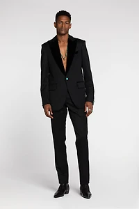 Velvet-Trim Wool Blazer