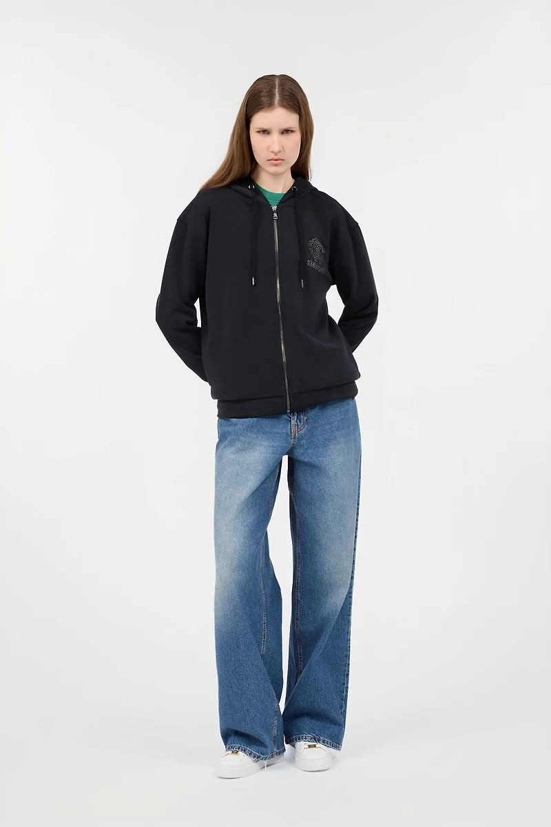 Black Hoodie Sweatshirt with RC Monogram Logo