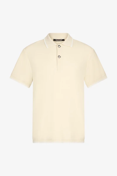 Cream Polo Sweater With Contrast Trim