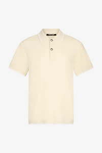 Cream Polo Sweater With Contrast Trim