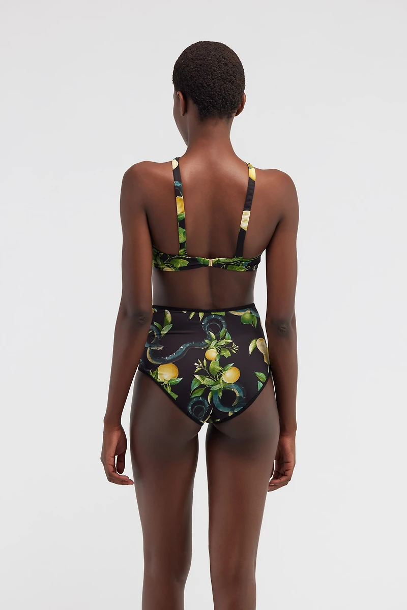 Lemon print bandeau bikini