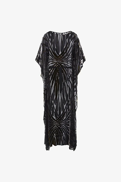Velvet kaftan with Ray of Gold print