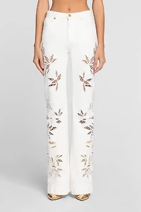 Floral Cut-Out Flared Jeans