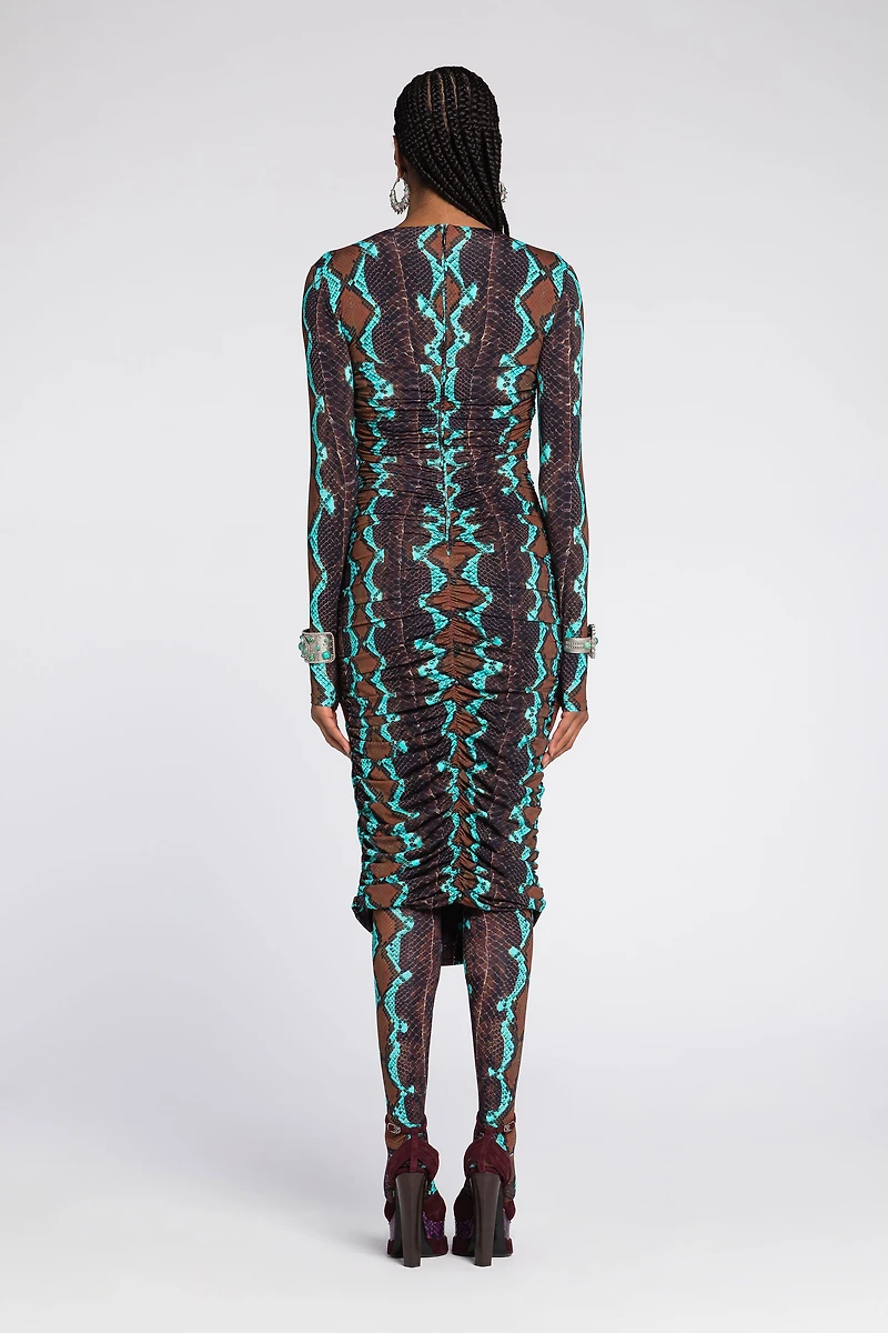 Snakeskin-Print Midi Dress