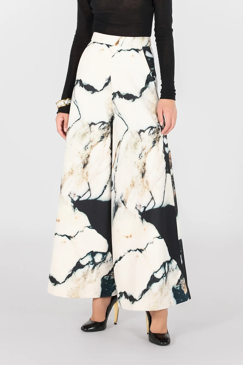 Loose flare trousers with Marble print