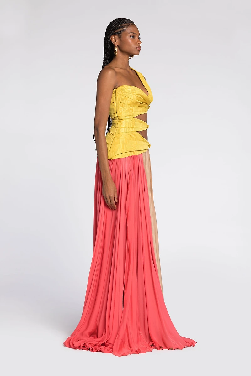 Colourblock Pleated Gown