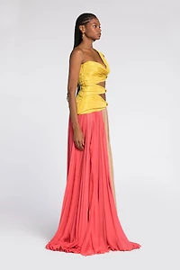 Colourblock Pleated Gown