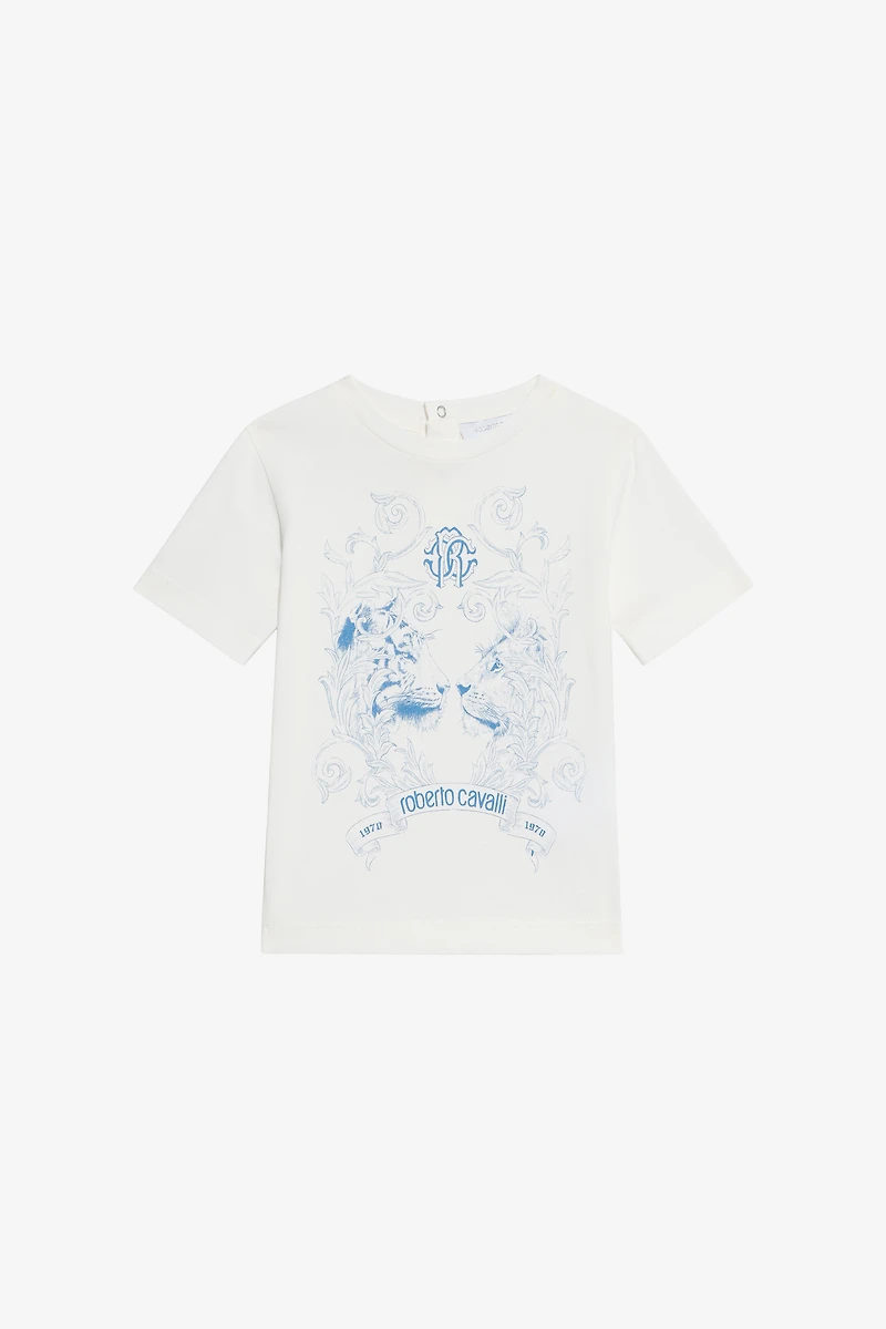 Milk White T-Shirt with Feline Print