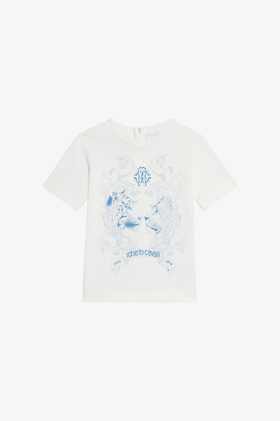 Milk White T-Shirt with Feline Print
