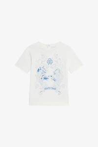 Milk White T-Shirt with Feline Print