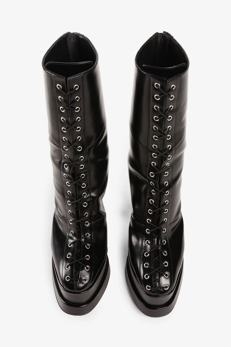 Lace-up leather platform boots