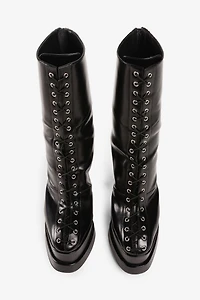 Lace-up leather platform boots
