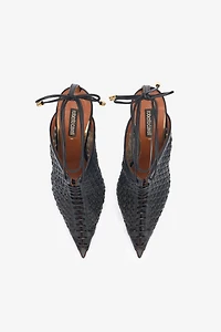 Black Woven Lace-Up Sabot