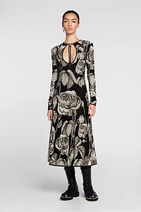 Rose-Jacquard Cut-Out Dress