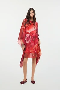 Silk Caftan With Garden Rose Print