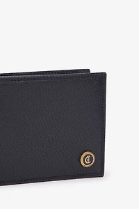 Black Leather Bifold Wallet with Logo