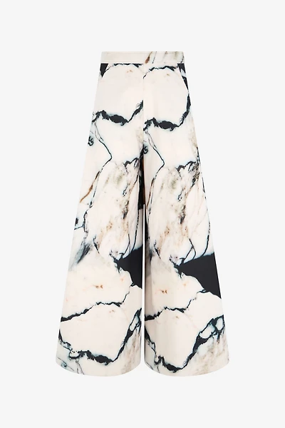 Loose flare trousers with Marble print