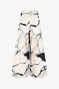Loose flare trousers with Marble print