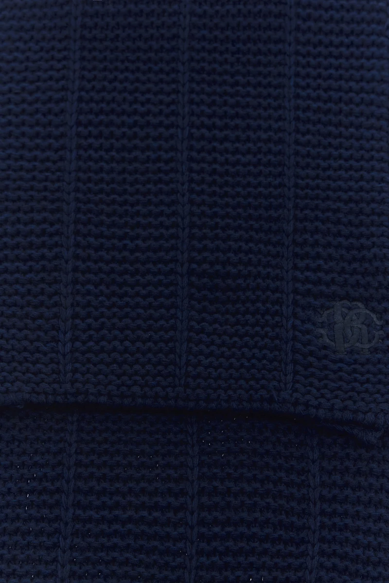 Dark Blue Scarf Ribbed Knit Cashmere Blend
