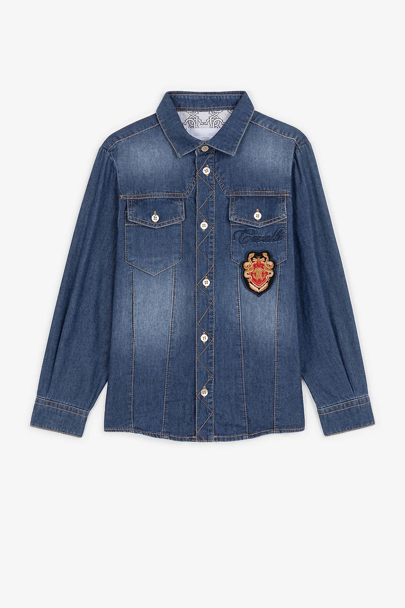 RC Monogram Crest-Appliqué Denim Shirt