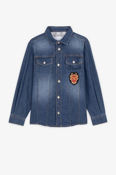 RC Monogram Crest-Appliqué Denim Shirt
