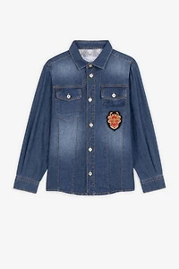 RC Monogram Crest-Appliqué Denim Shirt