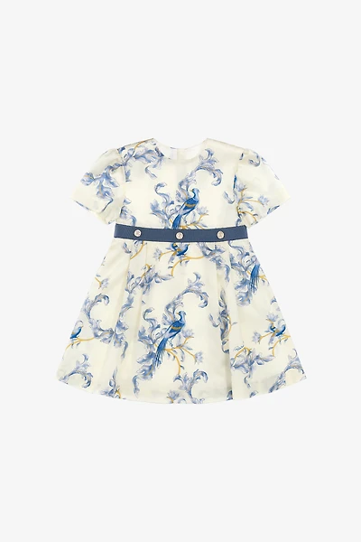 Blue Baroque Bird Print Dress