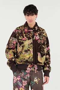Bomber Jacket With Oriental Bird Print