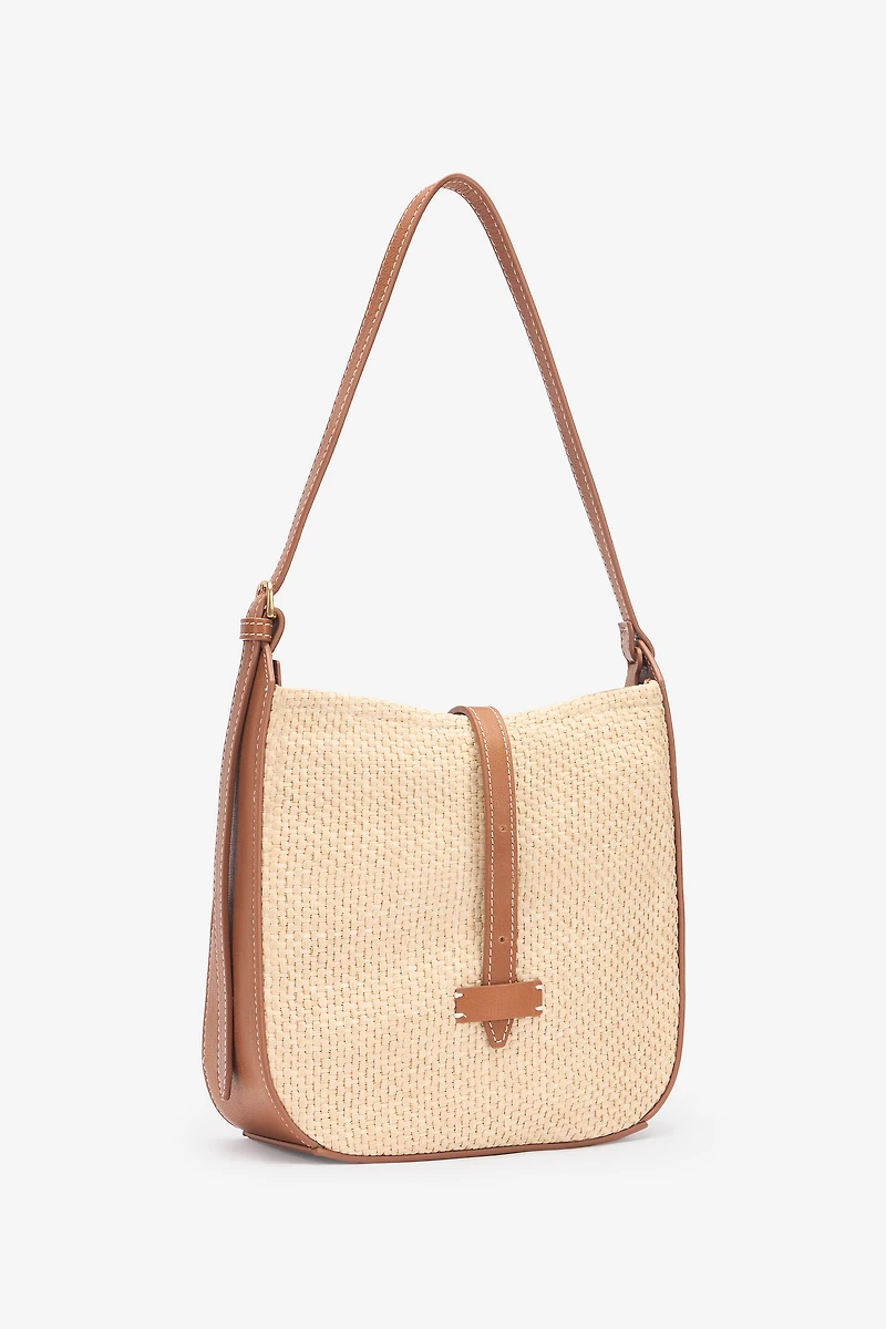Beige Woven Medium Shoulder Bag