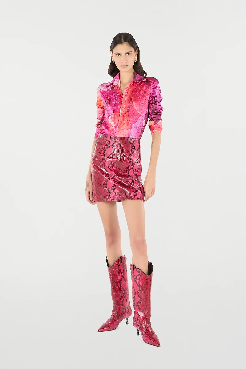 Shirt With Bejeweled Buttons And Rose Print