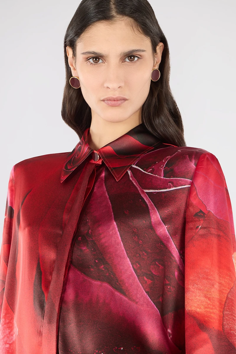 Mini Shirt Dress With Rose Print