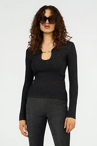 Black Lurex Sweater With Snake Detail