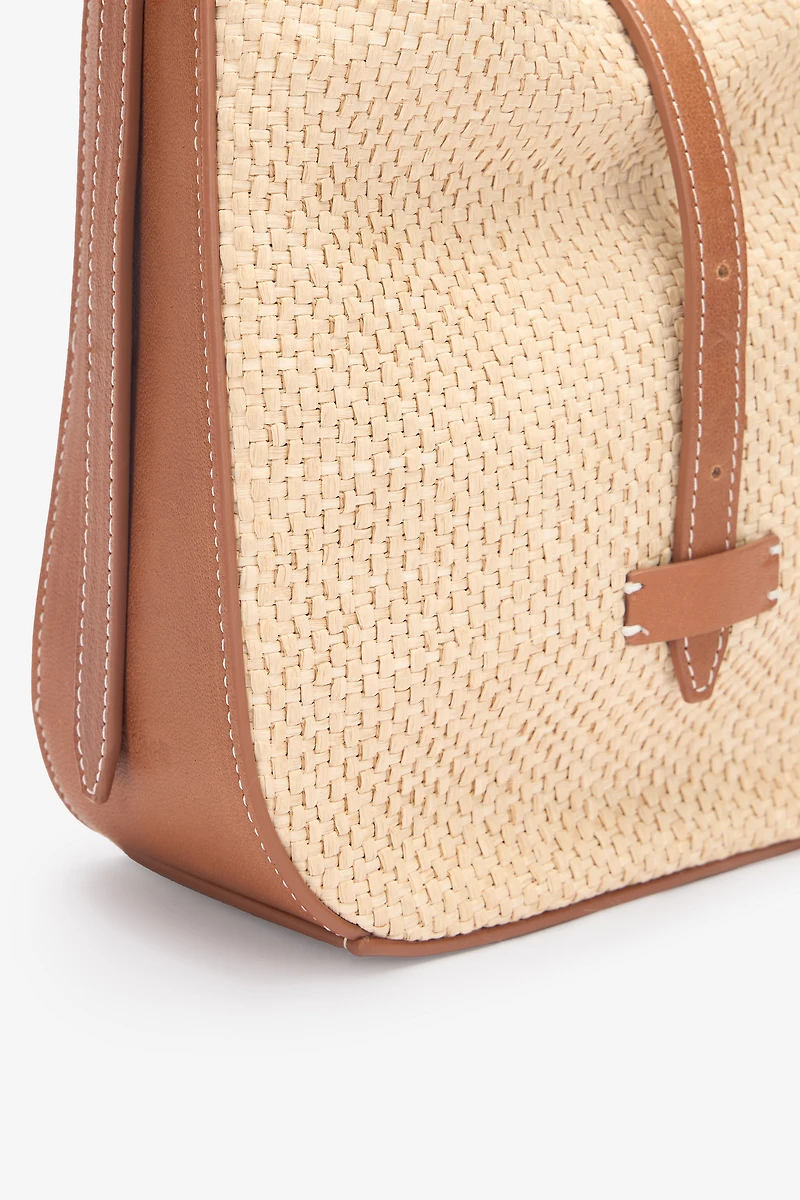 Beige Woven Medium Shoulder Bag