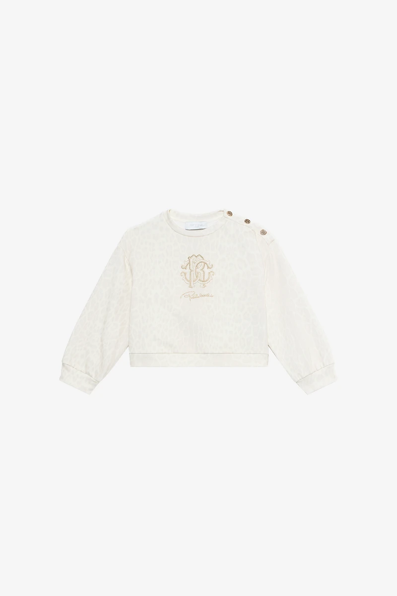 Ivory Sweatshirt with Jaguar Skin Print