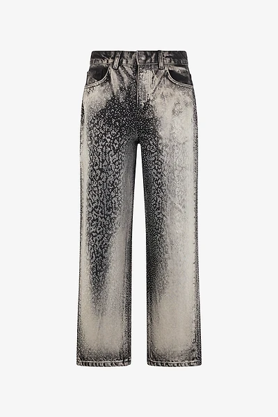 Jeans with Faded Effect and Rhinestones