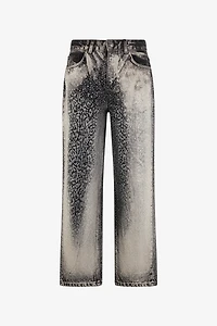 Jeans with Faded Effect and Rhinestones