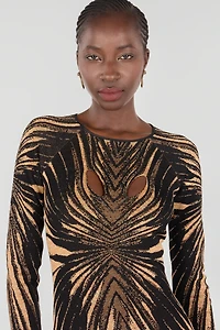 Short knit dress with Ray of Gold print