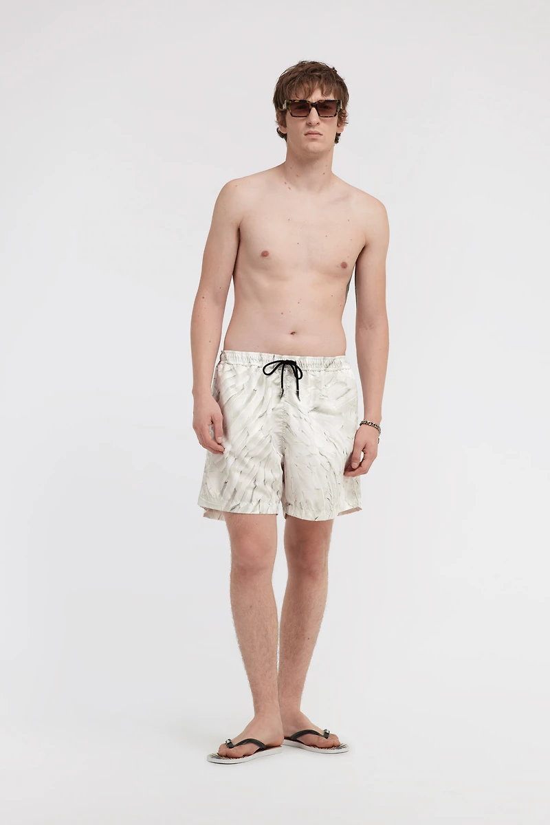 Ice Feathers print swim trunks
