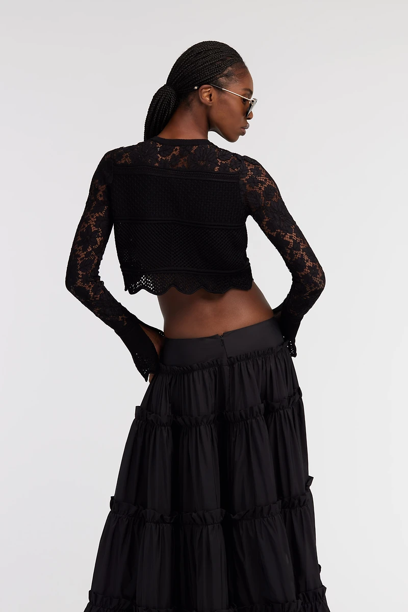 Black Lace Cardigan Tie Front