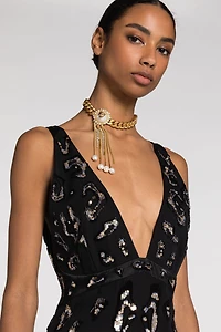 Sequin-embellished open-back dress