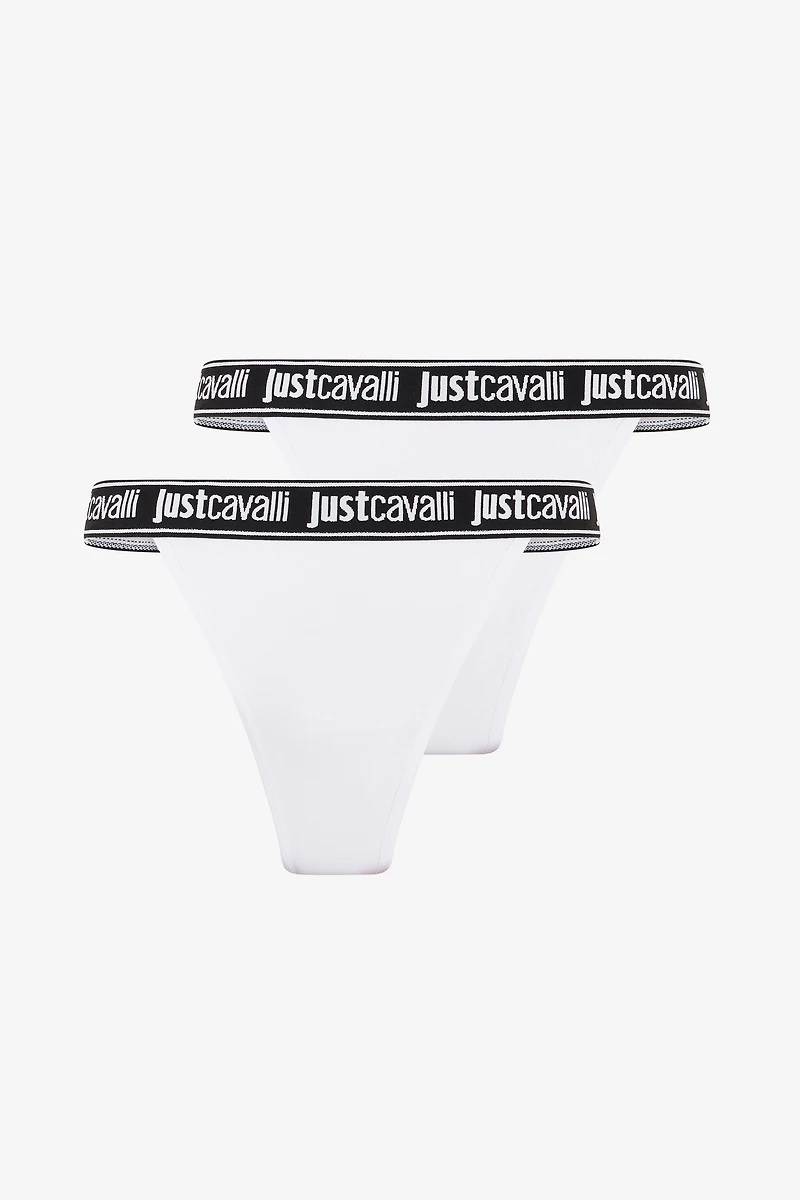 Two-Pack White Cotton Panties With Logo Waistband