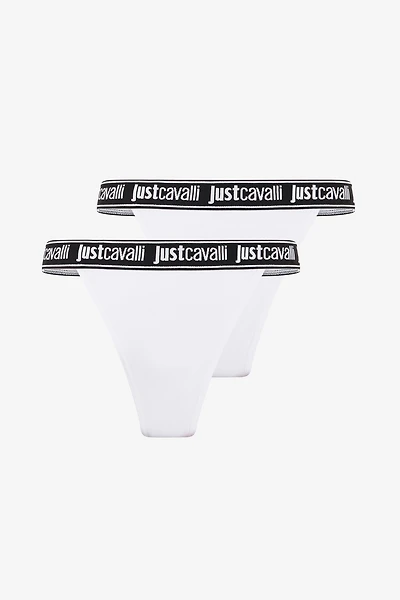 Two-Pack White Cotton Panties With Logo Waistband