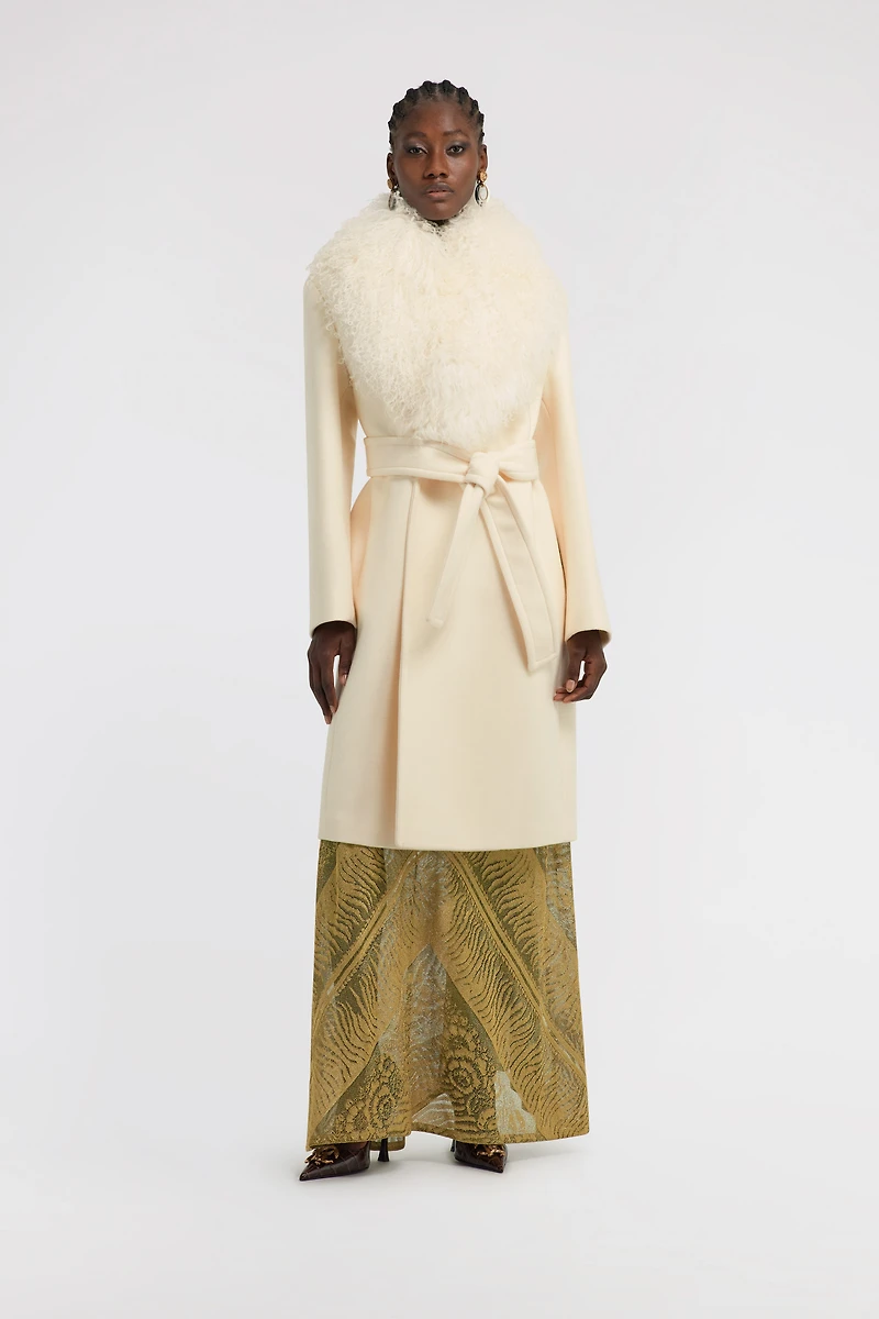 Cream Coat With Detachable Fur Collar