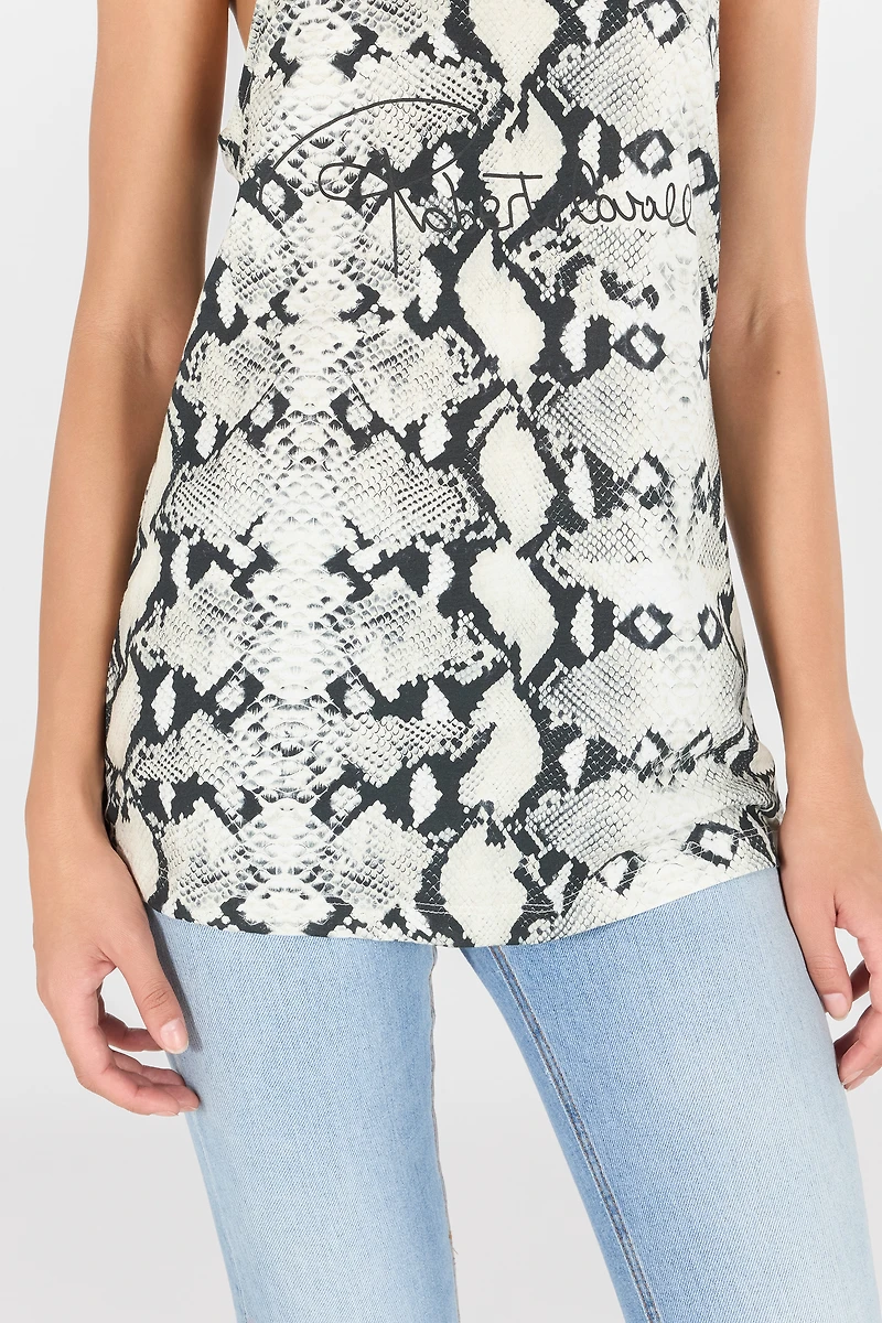 Racerback tank top with python-effect print