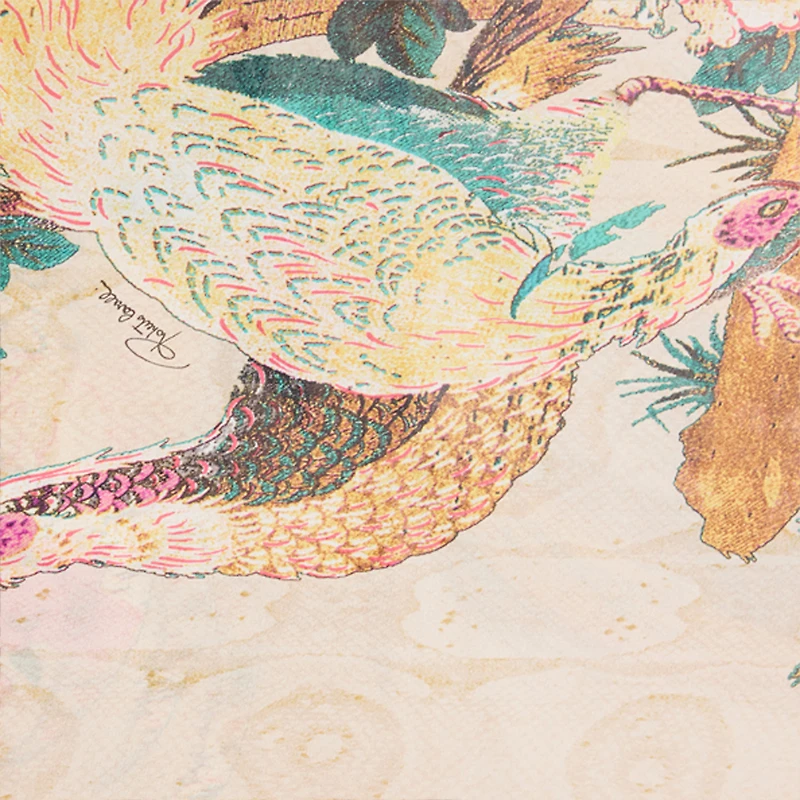 Extra-Long Silk Dress With Oriental Bird Print