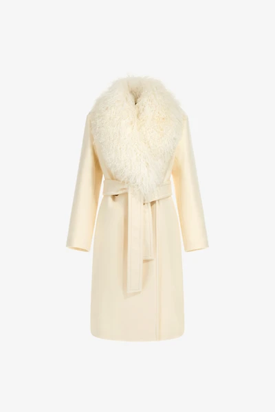 Cream Coat With Detachable Fur Collar