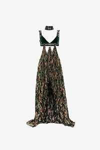 Patterned pleated maxi dress