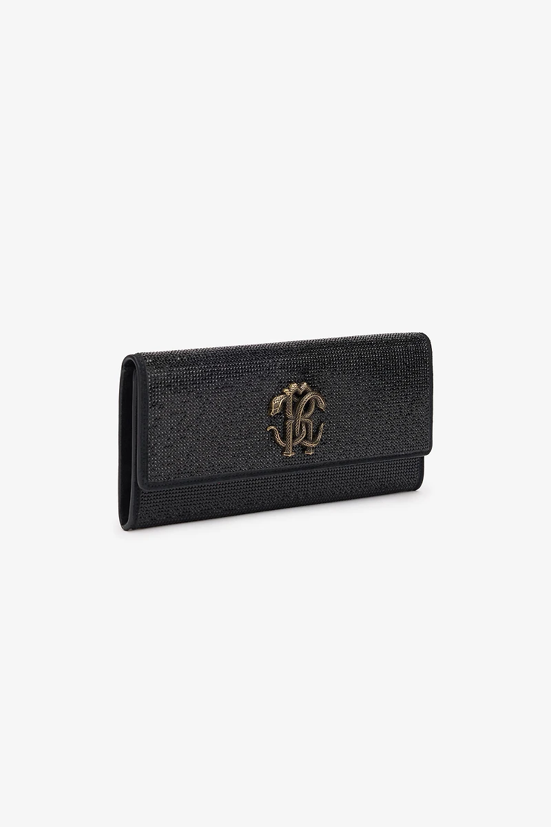 Black Crystal-Embellished Pochette Bag With Mirror Snake Monogram