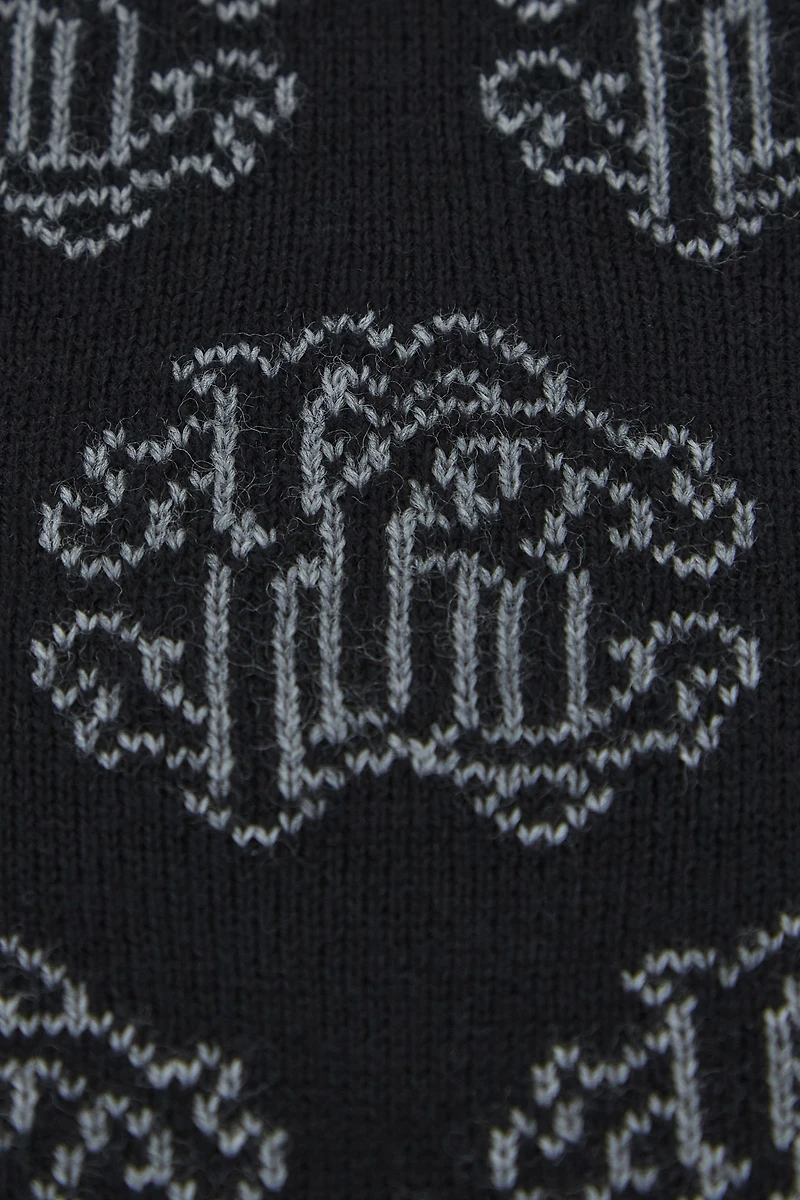 Black Wool Scarf With Monogram RC
