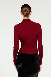 Dark Red Wrap-Over Sweater